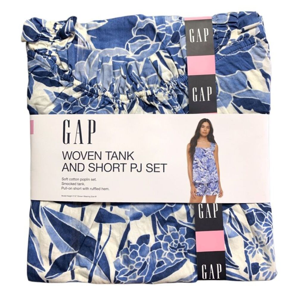 Blue - Gap Women's Woven Tank and Short PJ Set, Soft Cotton Smocked Top & Pull-o